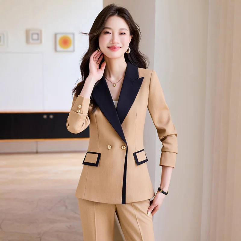 Terno feminino jacket2025new outono high-end elegante bloco de cores commuter formal terno de negócios