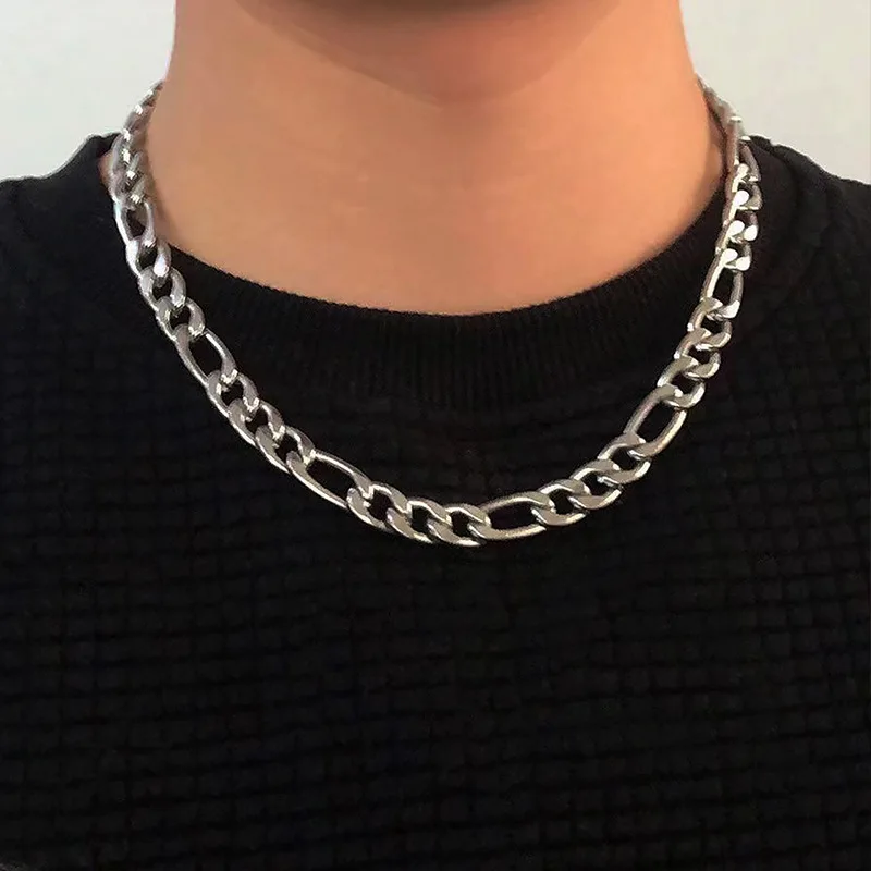 

Men's Titanium Steel Flat Chain Necklace Hiphop Rock Trendy Statement Necklace Stainless Steel Jewelry