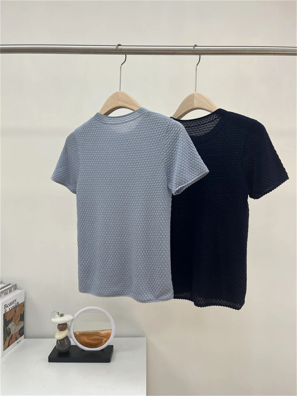 Women's New Clothes Wool Blend Premium T-shirts Round Neck Short-Sleeved Versatile Stylish Slim Knit Top