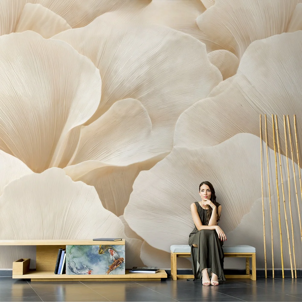 Customized mural wallpaper modern style art white petal flower wallpaper living room sofa background decoration 3d wallpaper