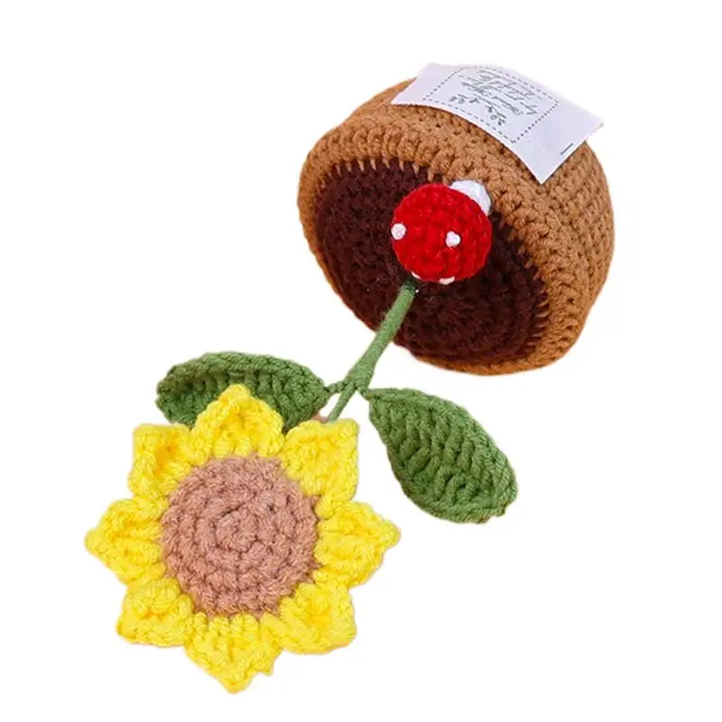 

Knitted Sunflower Desktop Artificial Knitting Flower Crochet Artificial Sunflower Desktop Decor Handmade Knitted Flower For