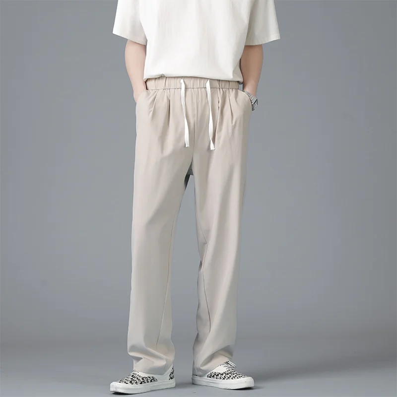 Loose Hong Kong Style Pendant Long Straight Pants Men's Loose Business Casual Fashion Brand INS Wide Leg Long Trousers Men