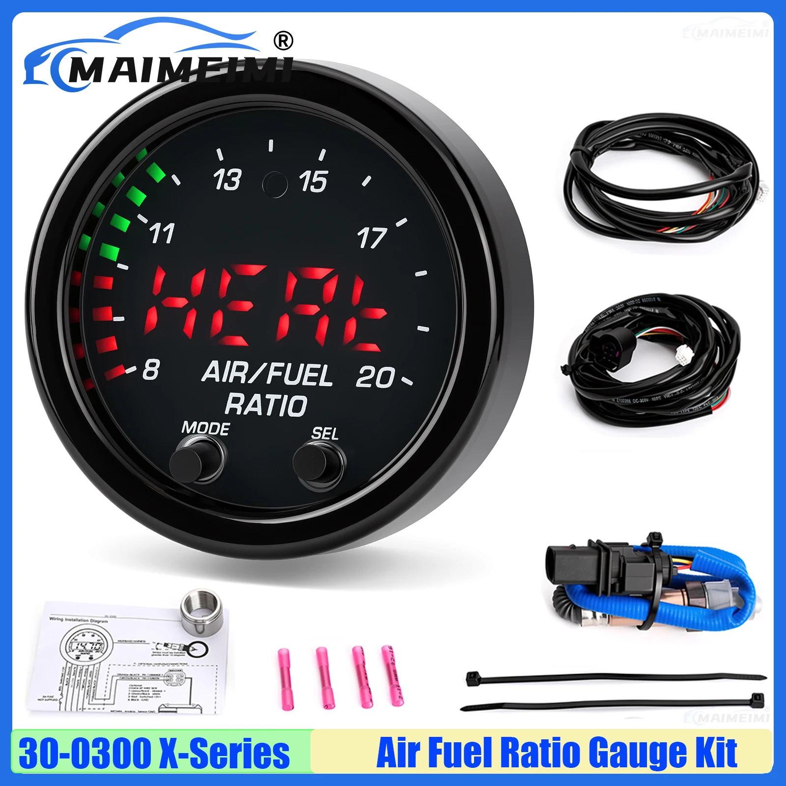 30-0300 X-Series Car O2 Air Fuel Ratio Gauge Kit Wideband Oxygen Sensor LSU 4.9 0258017025 for Car Oxygen Sensor for Lambda AFR