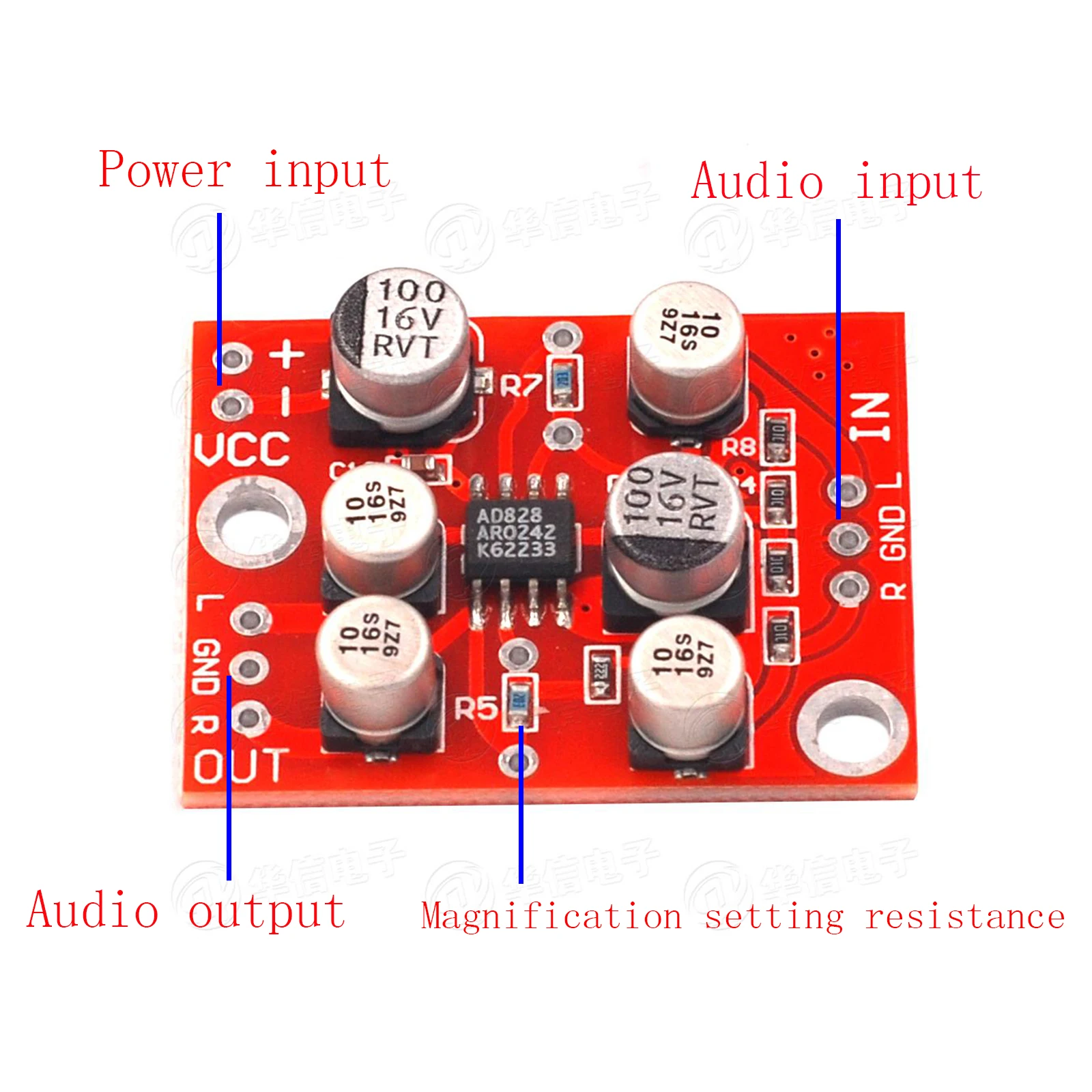 DC 5V-15V AD828 Stereo Preamp Power Amplifier Board Preamplifier Module 2024 NEW