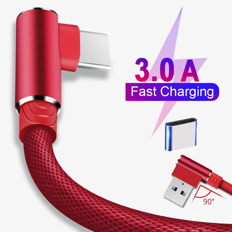 1m 2m 3m 90 kąt USB C typ C kabel ładowarka drut do Samsung Huawei Xiaomi USB-C USBC type-c długi szybki przewód danych