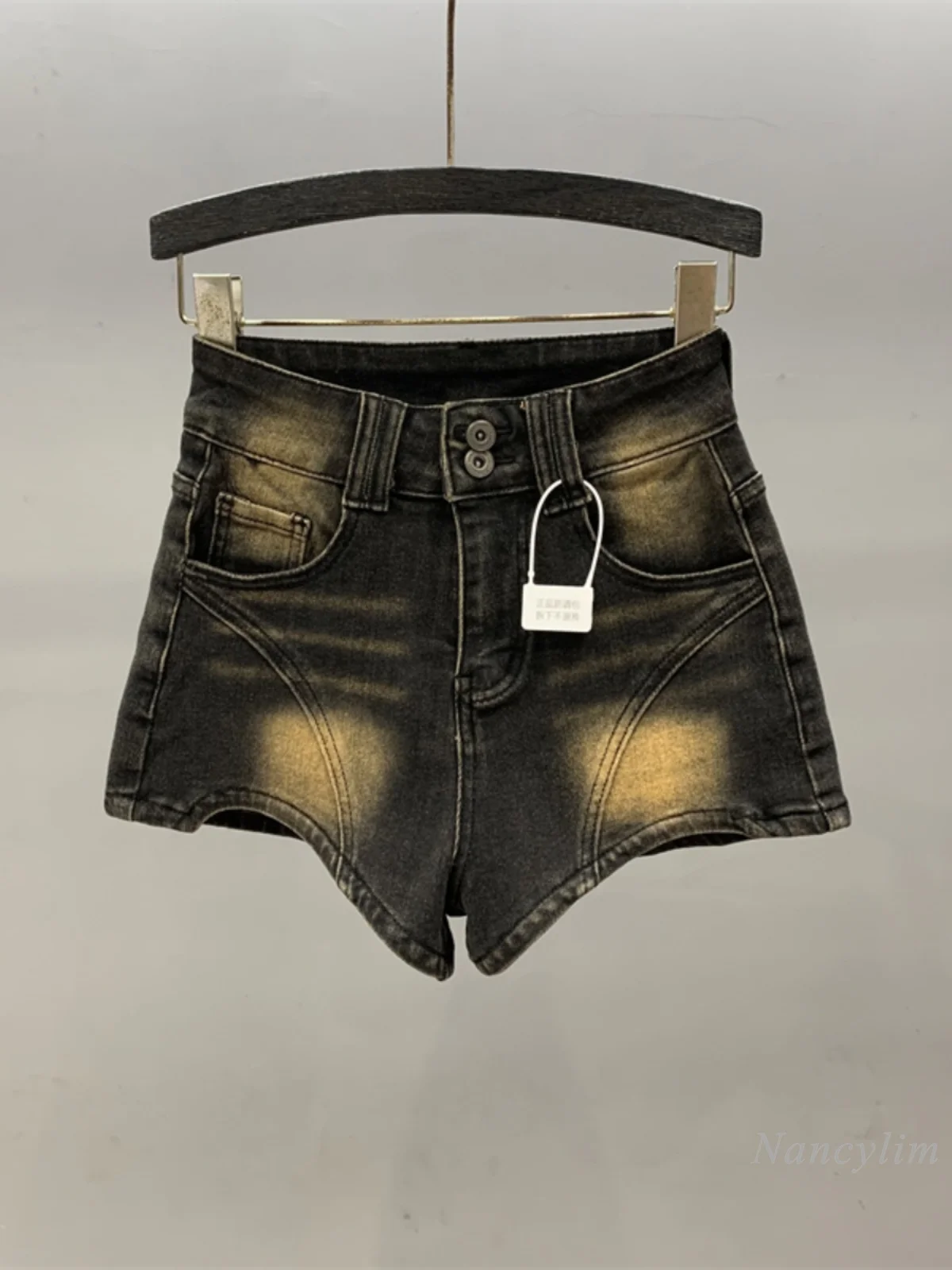 Irregular Retro Hot Girl Denim Shorts Women 2024 Summer New High Waist Slimming A- Line Wide-Leg Hot Pants