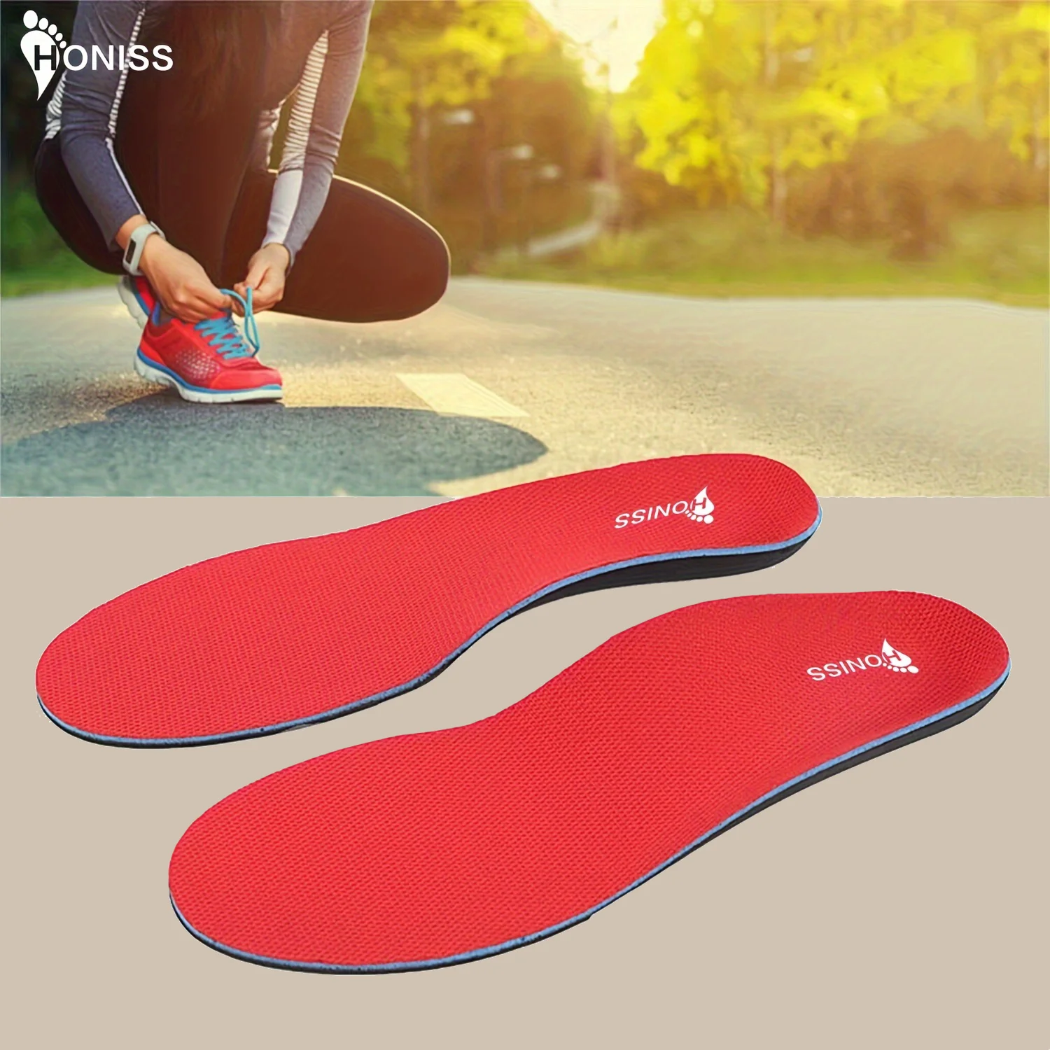 1 pair of red flat arch correction insoles with breathable EVA