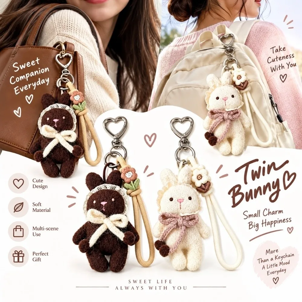 Handmade Bunny Fabric Doll Keychain Hanging Strap Soft Texture Doll Bag Pendant Fabric Fine Stitching Keyring Hanging Ornament