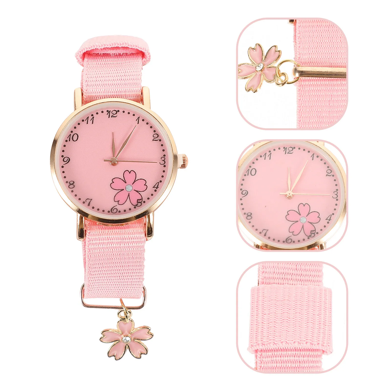 

Detachable Canvas Band Kids Wristwatch Floral Pattern Cartoon Watch Lightweight Skin-Friendly Children Watch Gift