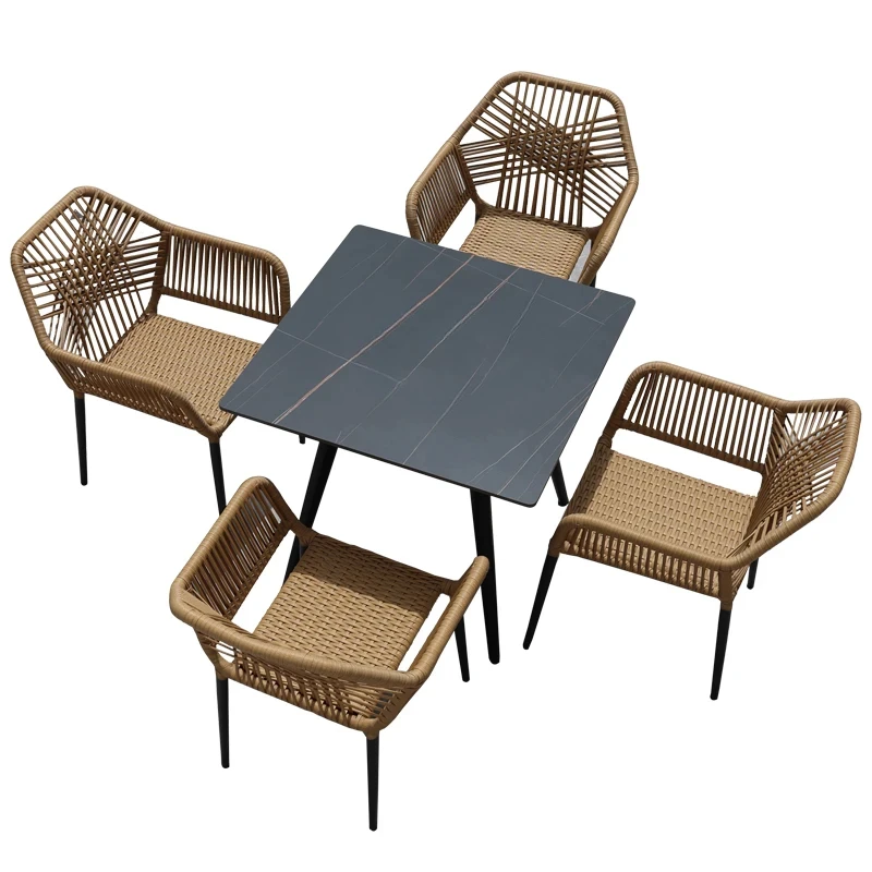 Outdoor table, chair, courtyard, terrace, high-end villa, rattan chair, cafe, leisure garden, rattan board meal