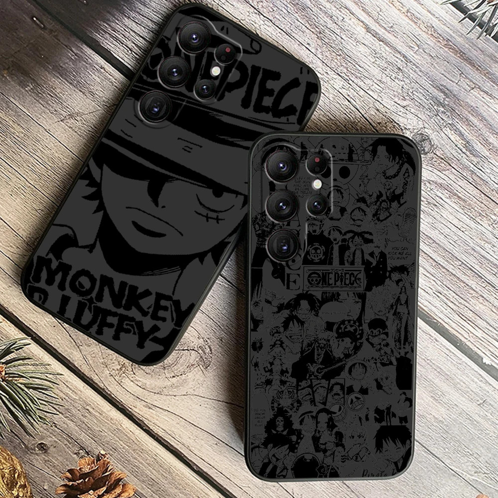 Anime Art One Piece Luffy For Samsung Galaxy S24 S23 S22 S21 S20 FE S10 S10E Plus Ultra Pro Lite 5G Black Soft Phone Case