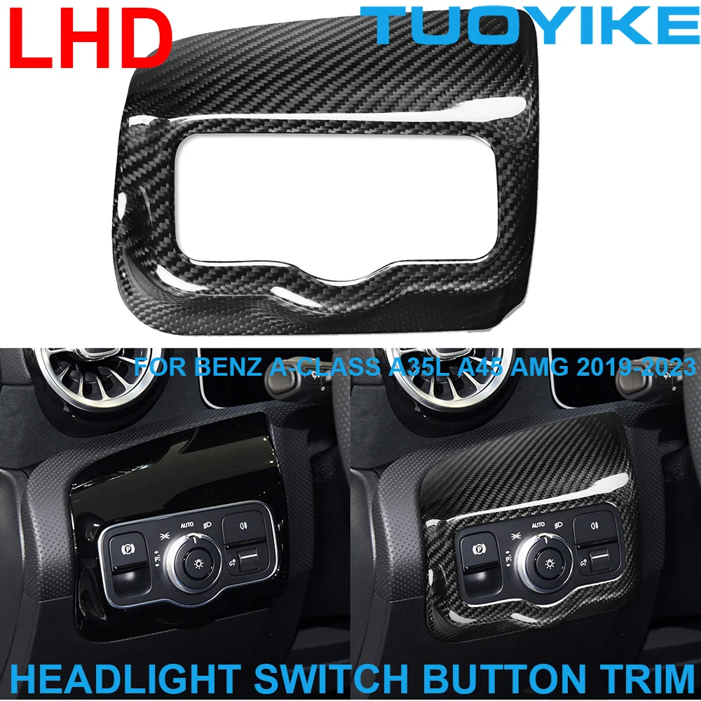 LHD Real Dry Carbon Fiber Headlight Switch Button Cover Decal Trim Sticker For Mercedes BENZ A-Class A35L A45 AMG W177 2019-23