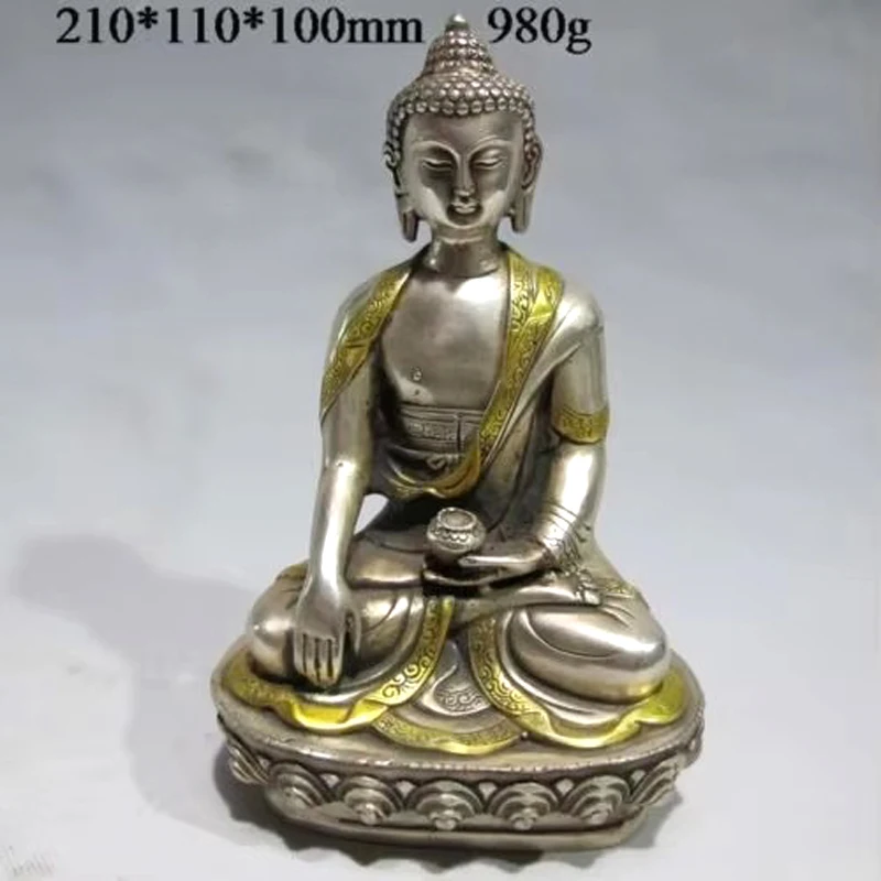 Exquisite Tibetan Silver Buddhism Sakyamuni Buddha Statue Household decorations gift
