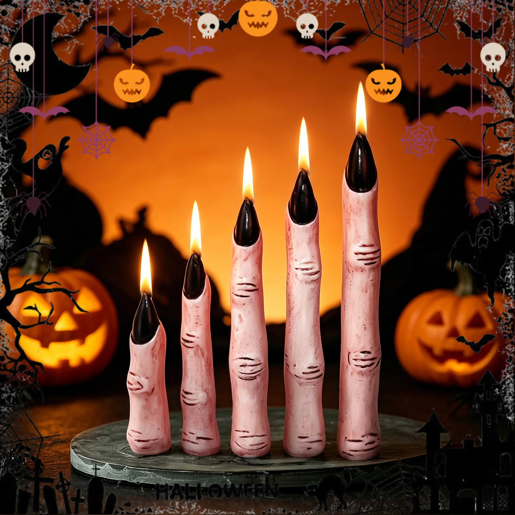 Set of 5 Witch Finger Candles Handmade Wax Taper Halloween Horror Decor Spooky Gothic Party Supplies Creepy Decoration 2026