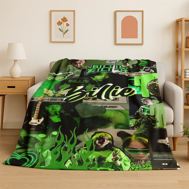 3D Billie Eilish Singer Star Flannel Blanket Soft Warm Throw Blanket for Bedroom Living Room Bed Travel Camping Picnic Gift