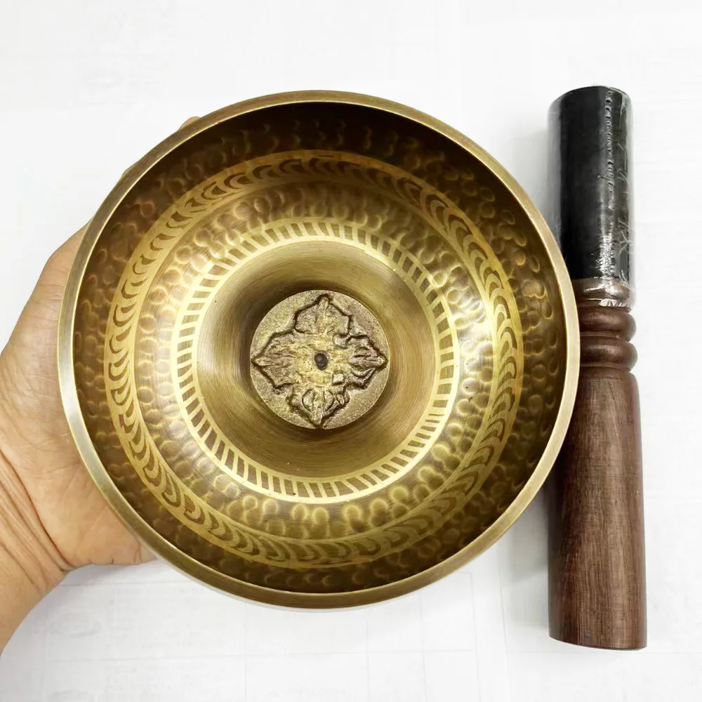 Tibetan Brass Singing Bowl 8CM 12.5CM , Handmade Yoga Meditation Bowl for Sound Healing Stress Relief, Buddha Mindfulness Bowl