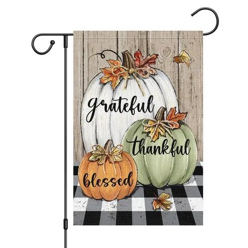 Thanksgiving Fall Garden Flag 12x18 Inch Grateful Thankful Blessed Double Sid... YYZ