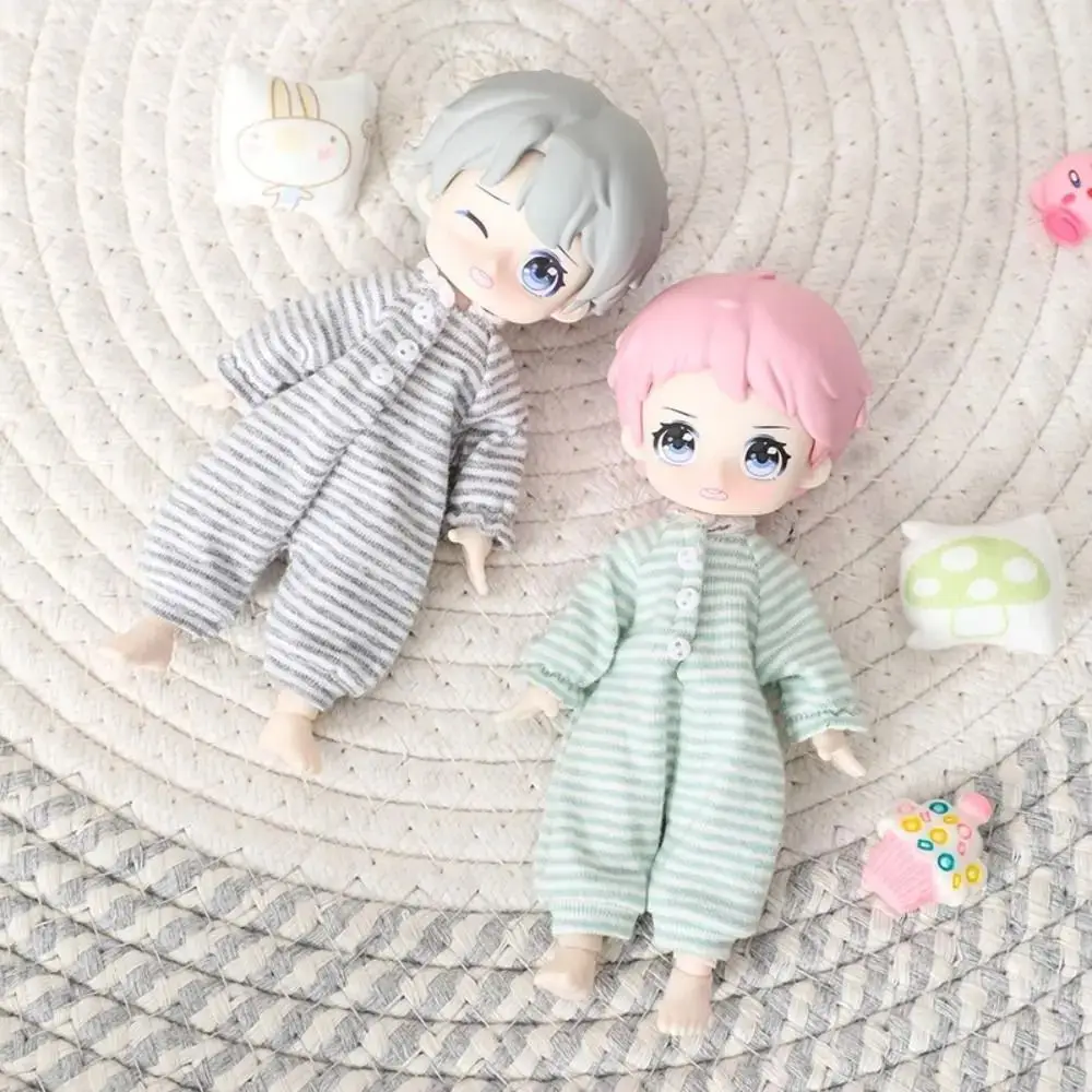 Cute Pajamas Doll Pajamas Clothes Stripe Pink Blue Doll Clothes Suit Cotton Jumpsuits Ob11 Dolls Clothes Children Gift