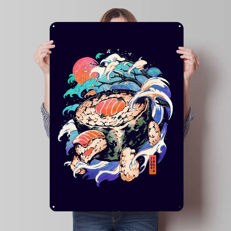 Turtle Sushi Exklusives Metallposter, Bilder, Wanddekorationsartikel, anpassbare Metallblechschilder für Wandkunst, Dekoration im Retro-Stil