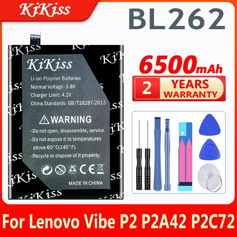 KiKiss Cycle 6500mAh BL262 Battery for Lenovo Vibe P2 P2C72 P2A42 High Quality Mobile Phone Replacement Accumulator