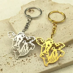 Animal Highland Cow Key Chain for Women Men Stainless Steel Gold Color Hollow Cute Calf Bull Bag Decor Key Ring Holder Jewelry