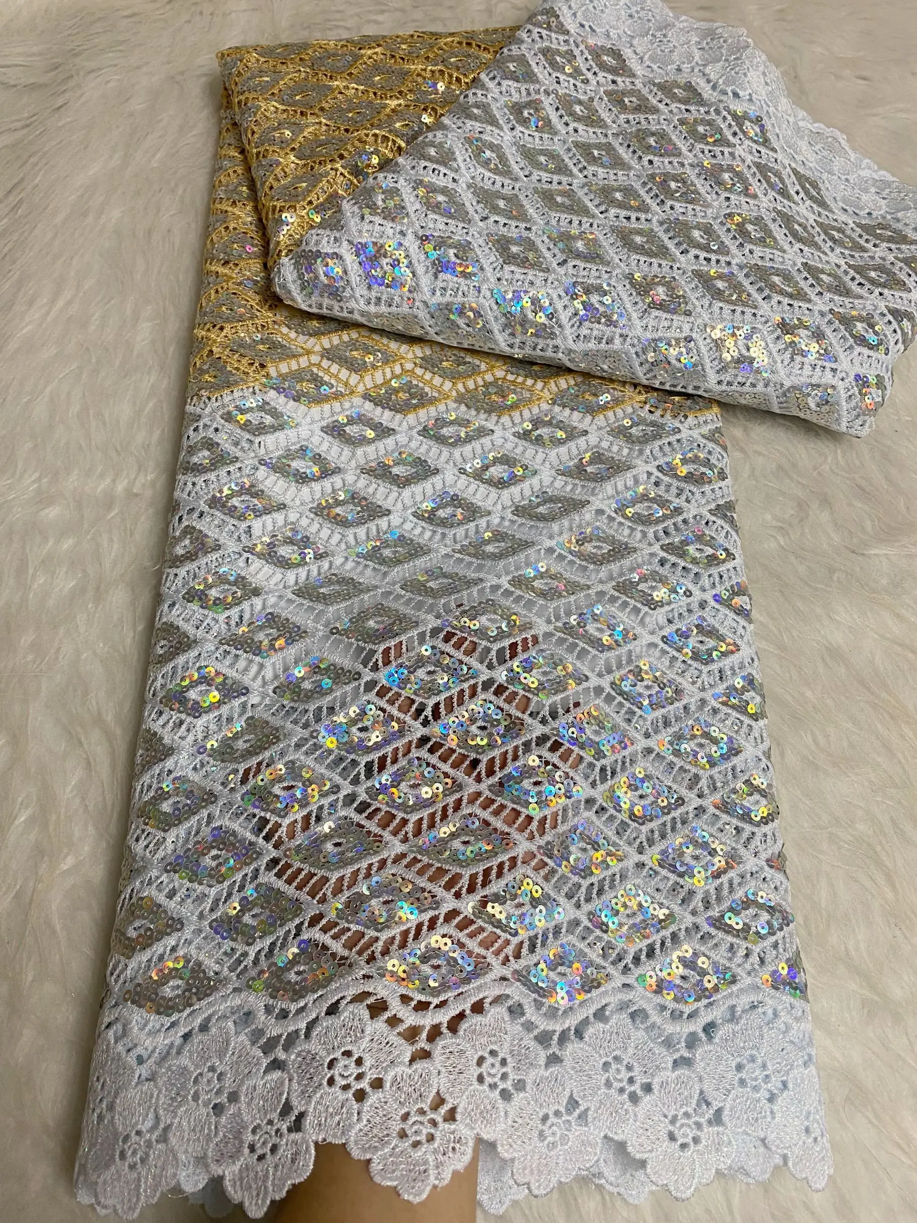 

New African Multicolor Water Soluble Sequins Lace Fabric 2024 High Quality Hollow Out Nigerian Embroidered Cord Fabric For Party