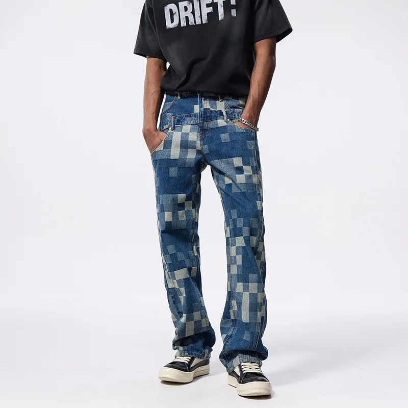 

Spring American style high-end hip-hop retro printing high-street loose all-matching casual straight personalized jeans for men