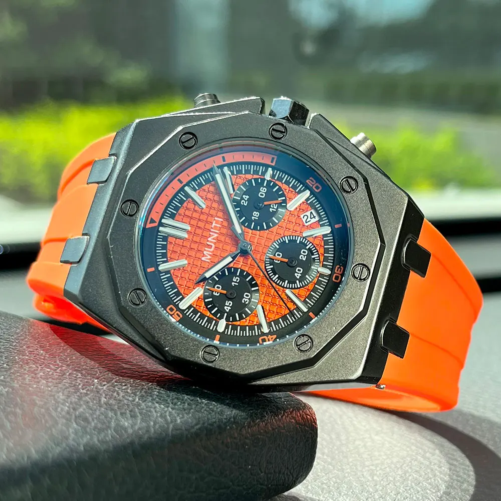 Military Sport Quartz Watches for Men Fashion Orange Silicone Strap Chronograph Waterproof Wristwatch with Date Luminous Hands