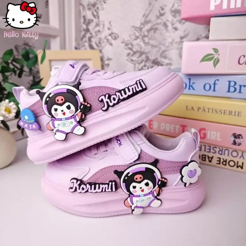 

Sanrio Kawaii/Детские кроссовки Hello Kitty Kuromi, новые кожаные кроссовки с героями мультфильмов в стиле аниме, детская модная повседневная обувь на мягкой подошве