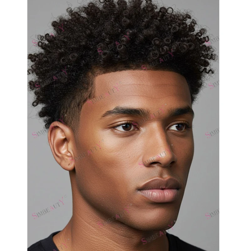 غير قابل للاكتشاف الأفرو الأسود رجل 8 مللي متر غريب مجعد 6 بوصة طويلة دائم 100% الإنسان هاي رجل الباروكات سهلة ارتداء NPU أحادية شبكة BaseMen الشعر المستعار
