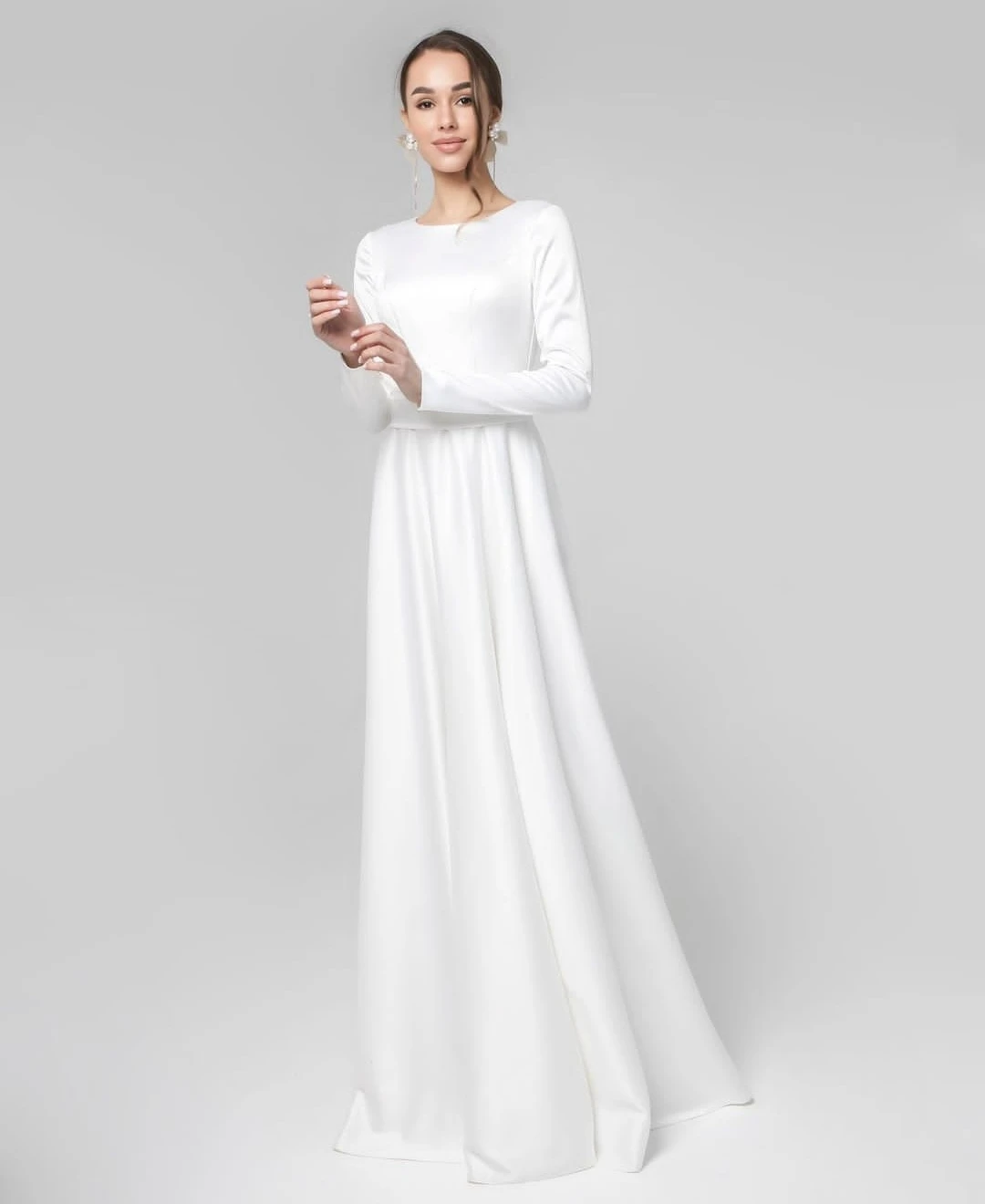 

Vestido de Novia Long Sleeve Wedding Dress Soft Satin A-Line For Women Customize To Measures Simple Elegant Bridal Gowns Button