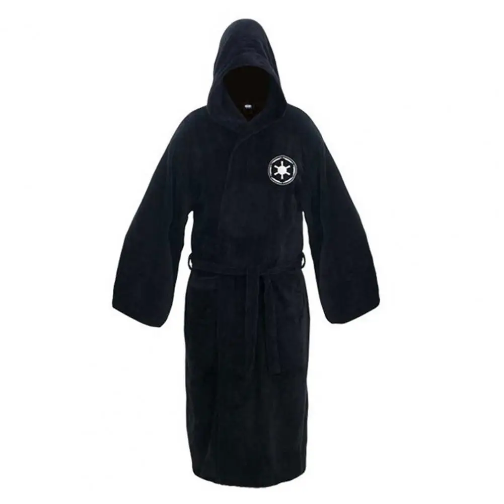 Simple Male Flannel Robe Long Sleeve Washable Star Pattern Pockets Robe Bathrobe Comfy Men Robe for Bedroom