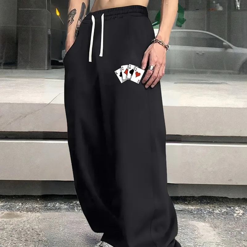 

Американские уличные мужские свободные широкие спортивные брюки с принтом A для покера, осенние и зимние новые повседневные спортивные брюки унисекс