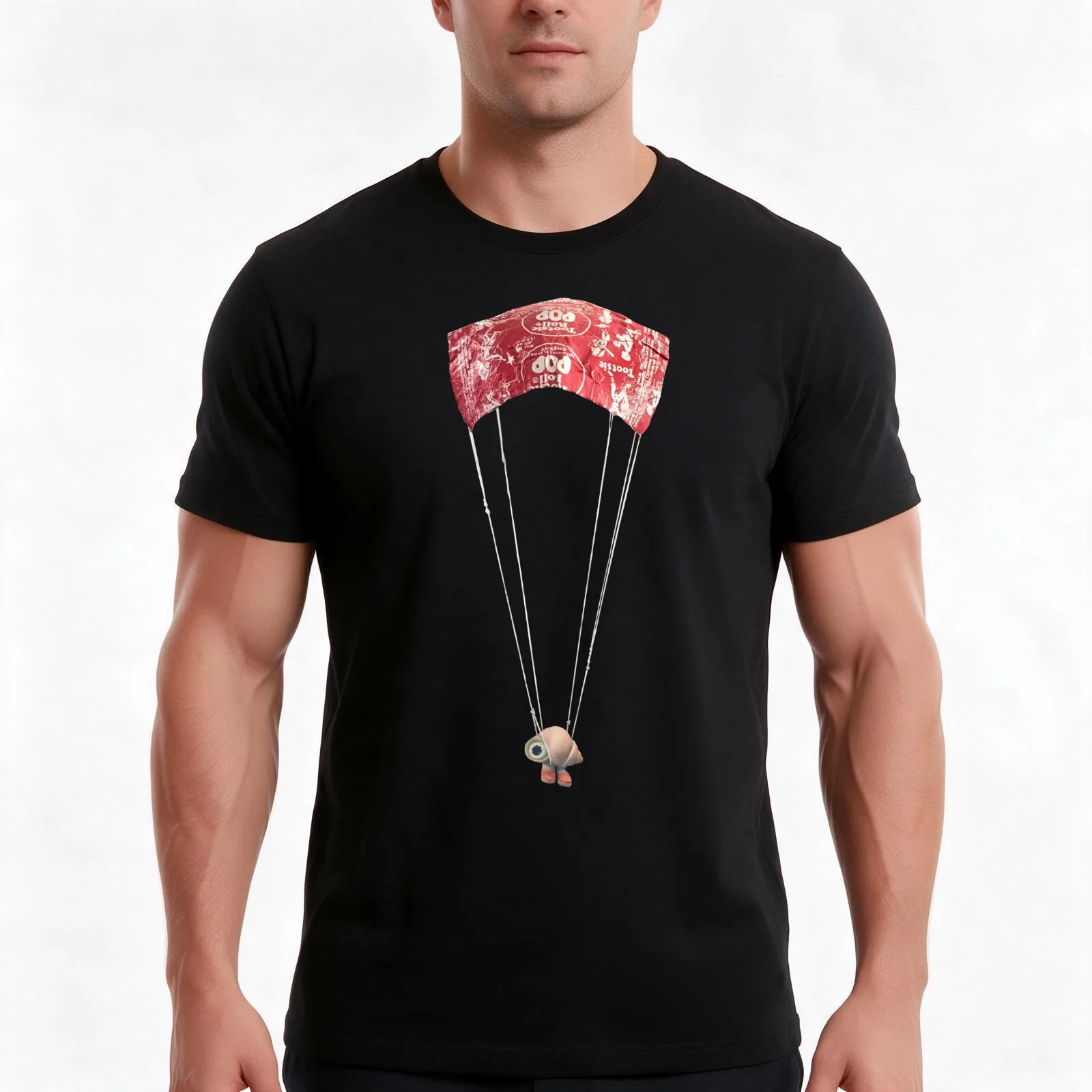 Shell with shoes parachuting (blue) T-Shirt, Summer Casual Cotton Tee, Oversized Streetwear Tops, Vintage Graphic Print
