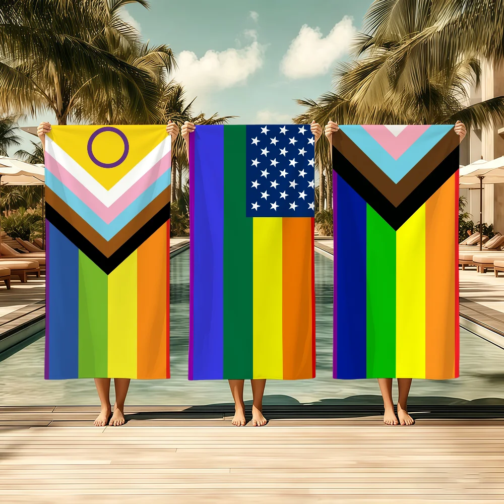 Cool LGBT Pride Month Raninbow Gay Towel Textile Bathrobe Beach Quick-Drying Lightweight Portable Camping Swim Pool Travel