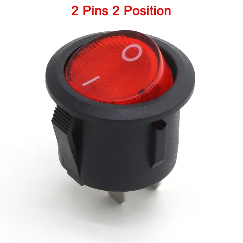 1~300 Stück KCD1 LED-Wippschalter, rund, 2/3-polig, EIN-AUS-EIN, 2/3 Positionen, 6A/250VAC, 10A/125VAC, SPST, 23mm, Auto-Drucktastenschalter