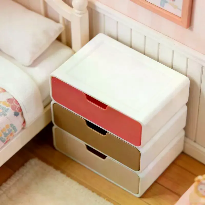 Mini Drawer Cabinet Ornament Dollhouse Miniature Bedside Table Model Decoration 1/12 Dollhouse Scene Furniture Accessories