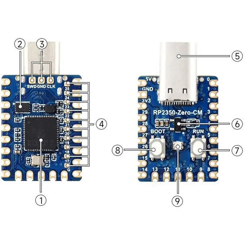 NEW HOT In Stock-Dual-Core And Dual-Architecture RP2350A Zero Cm Mini Development Board Onboard Type-C Male Port For Raspberry P