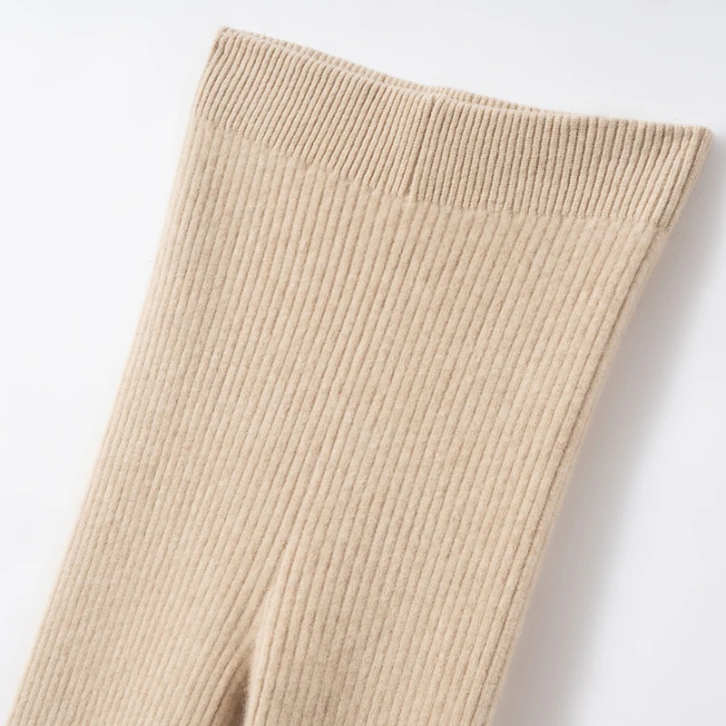 100% Cashmere Women Bottom Leggings elasticity Slim Strip Pants Autumn Winter Basic Leggings Soft Warm Cashmere Knit Trousers