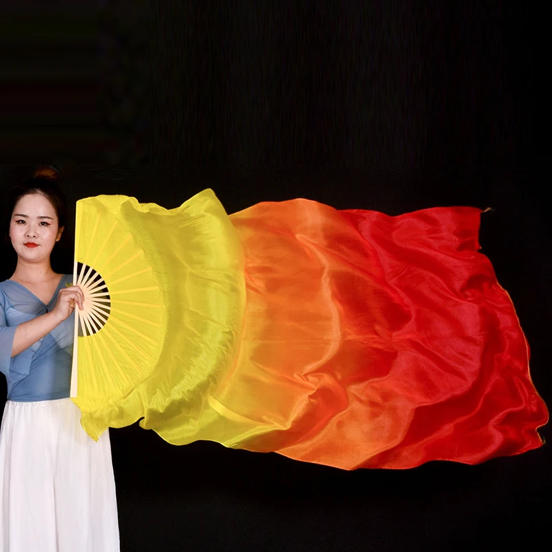 1 stks Vrouwen Buikdans Fan Gradiëntkleur Dans Praktijk Imitatie Zijde Fans Sluier 1.8 m Lange Chinese Stijl Rayon Zijde Fans