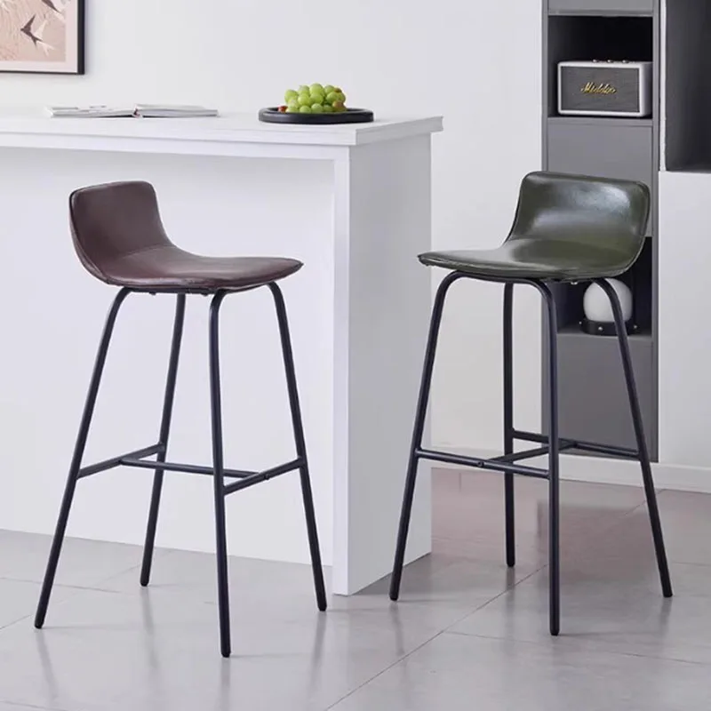 ^Leather Balcony Bar Stools Ergonomic Vanity Computer Beach Bar Chairs Living Room Nordic Minimalist Chaise De Home Furniture