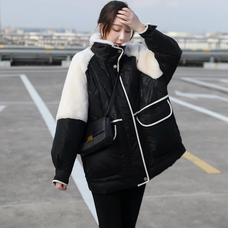 Fashion Loose Casual Women Coat Black Lamb Wool Velvet Fur Winter Jackets Super Warm Windproof Thicken Outdoor Female Fur Jacket