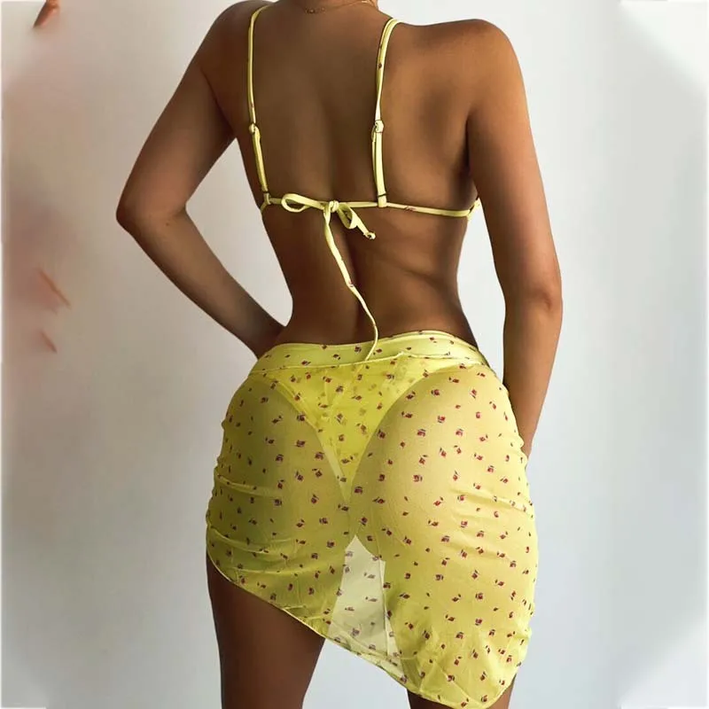 Sexy Tee Piece Swimsuit Bikini Tie Dye Print Bandage Swimwear Polyester Material Women's e Bikini with Chest Pad