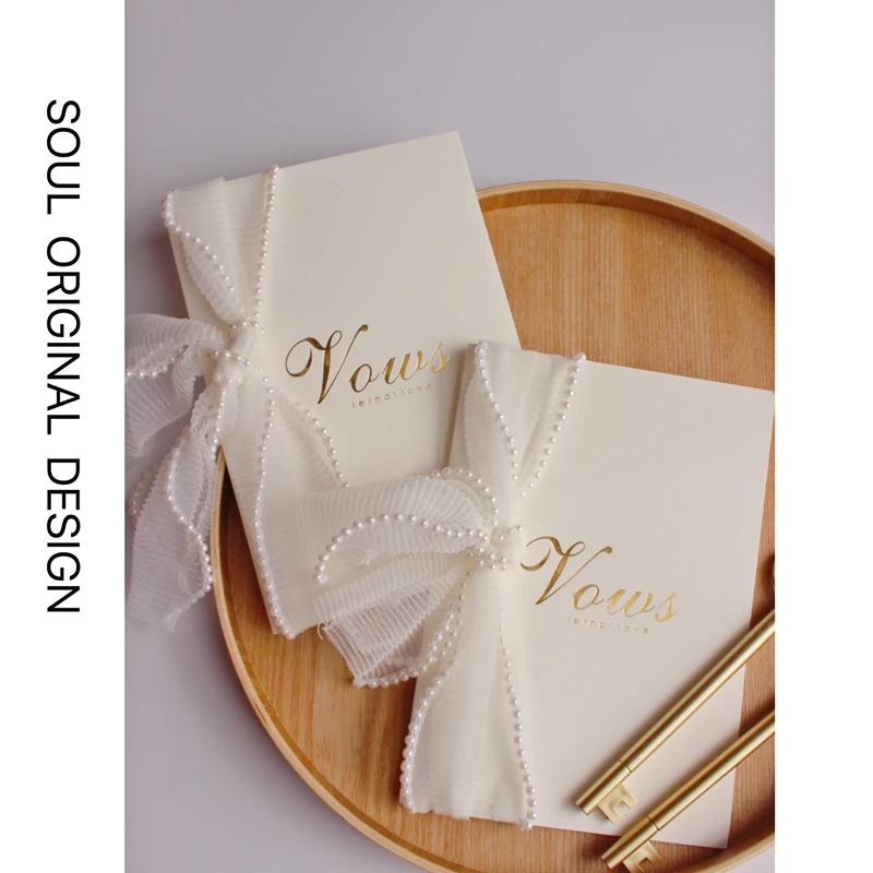 2Pcs Vows Card For Romantic Wedding Decoration Bride Groom Vow Books with Ribbons Gold Key Decoration Pen Book Wedding Supplies