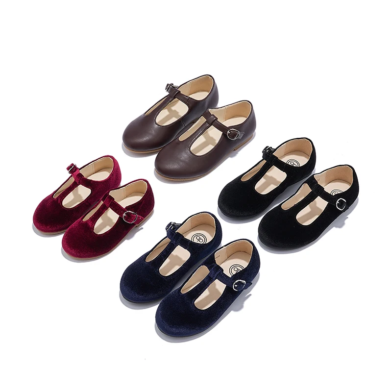 W-AP8-002 Dress Shoes For Baby Girls Stylish Elegant Quality Shoe Velvet Blue Black For Winter New Brand Brown Leather