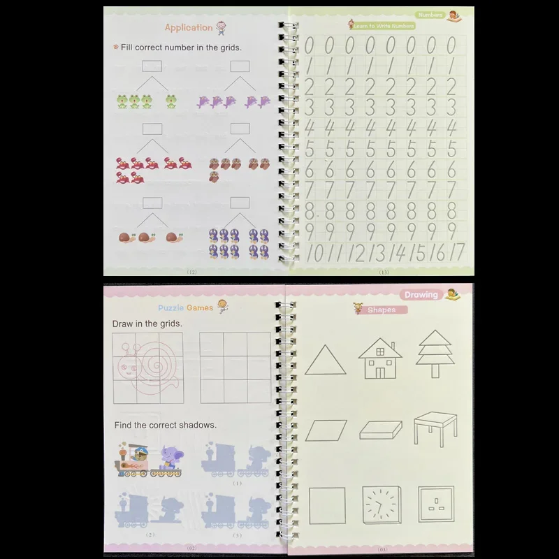 4 pezzi Sank Magic Practice Copybook Pen In età prescolare Bambini Calligrafia Versione inglese Spessitura gratuita Libro di scrittura riutilizzabile per bambini