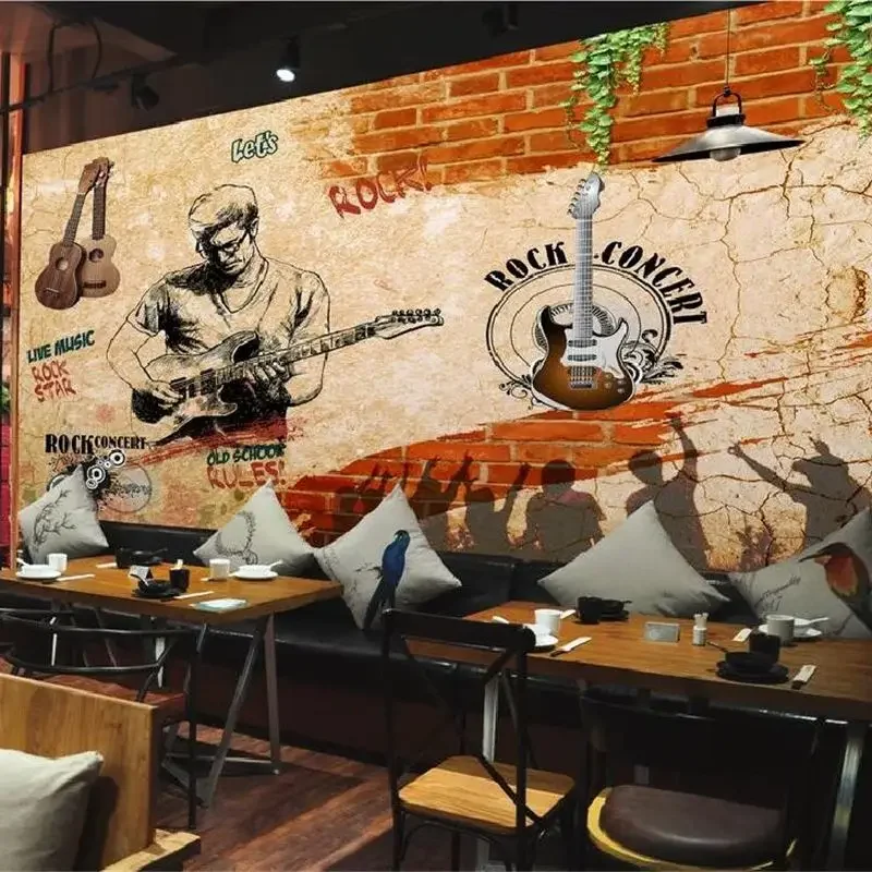 Niestandardowe tapety 3d europejskie ręcznie malowane instrumenty muzyczne plakat muzyczny osobowość bar cafe kreatywne graffiti 3d tapety