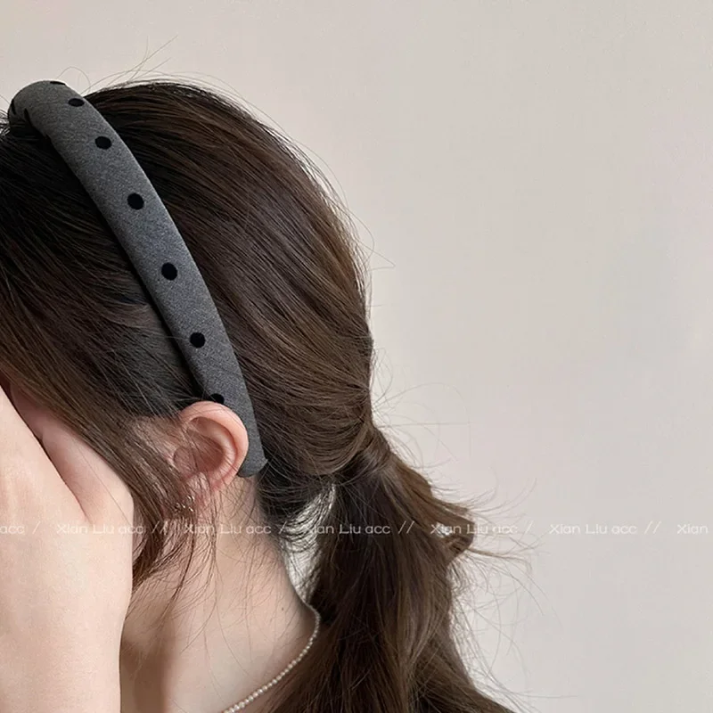 Gray Print Bow Heart Dot Spong Hairband For Women Girl Sweet Hair Ornament Headband Hair Hoop Hair Band Fashion Hair Accessories