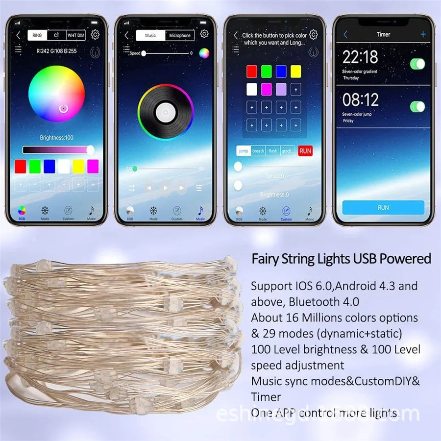 5/10/30M Bluetooth Kerstboom String Light Smart App Controle Usb Koperdraad Fairy Light Rgb wedding Party Garland Light