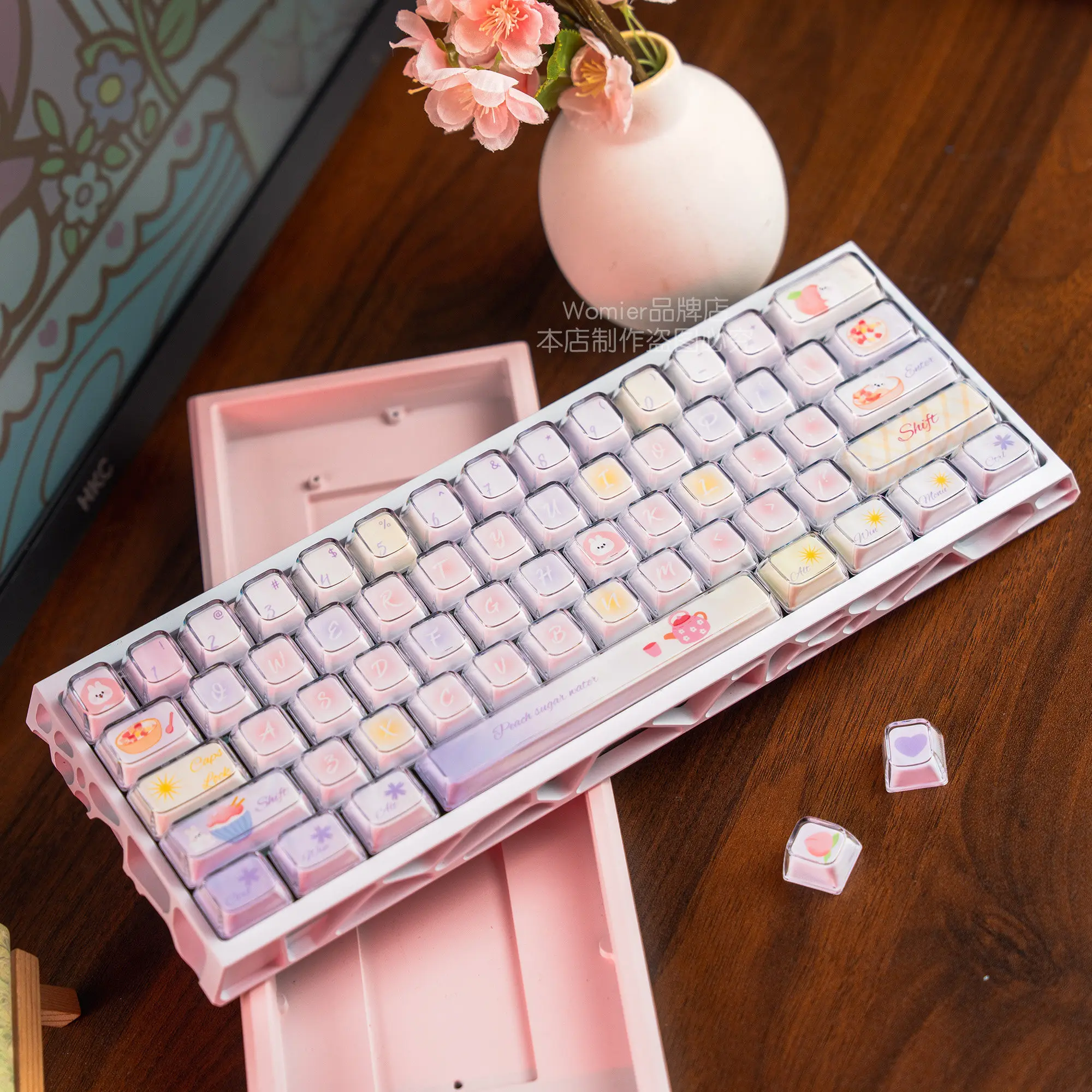 MAIMOOO Keycaps Rabbit Tea Party Keycaps Cute Cartoon Pink Transparent Sublimation Customized Personalized Keyboard Caps